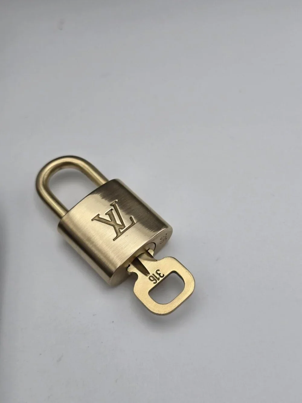 Authentic Louis Vuitton Brown Luggage Tag & Gold Padlock with Key-Made in France